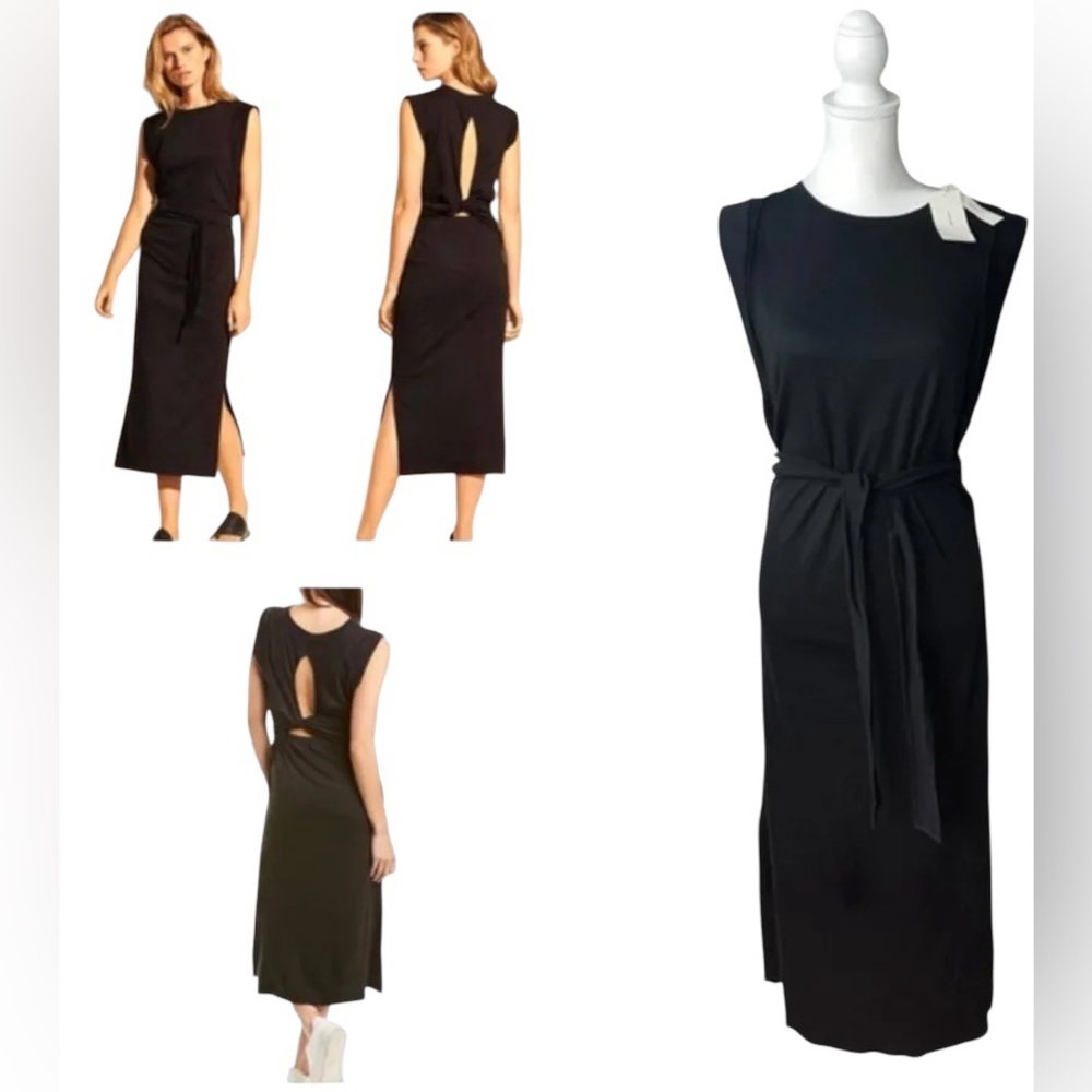 Vince Black Wrap Tie Backless 100% Cotton Midi Dress